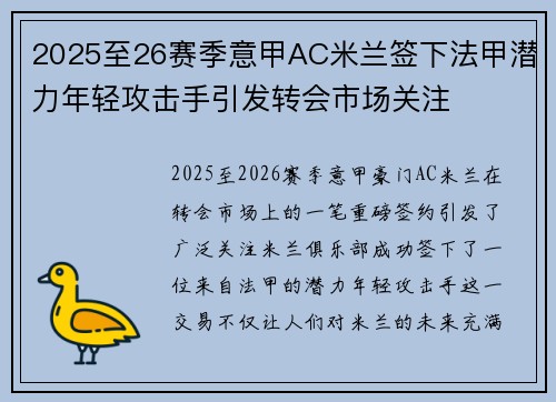 2025至26赛季意甲AC米兰签下法甲潜力年轻攻击手引发转会市场关注